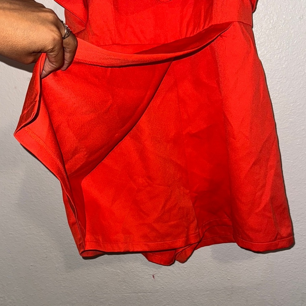 Red Ruffled Strapless Romper - Picture 3 of 6